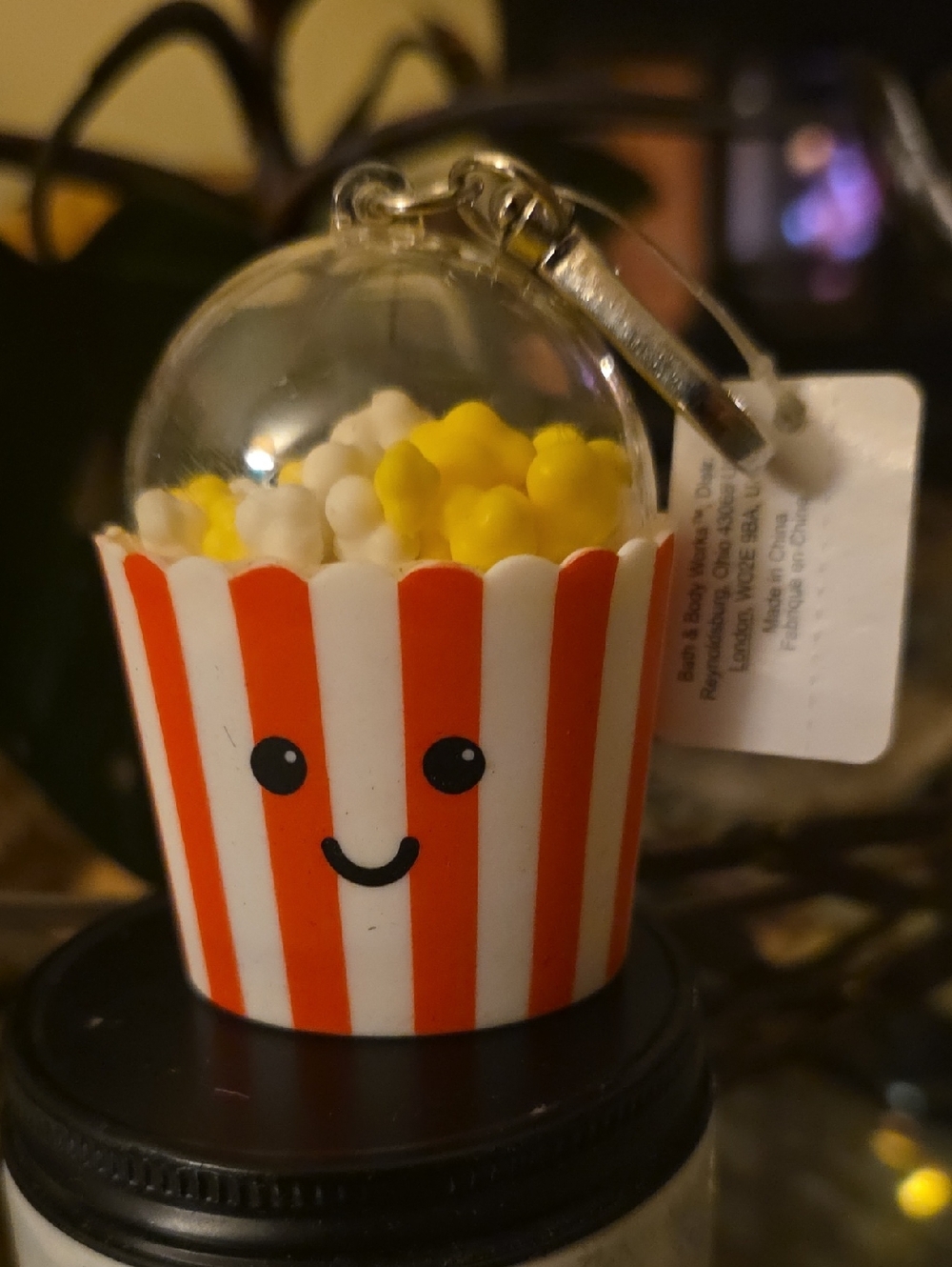 Cute Red & White Striped Popcorn Keychain with Yellow Popcorn